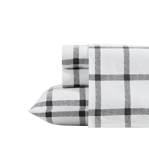 Bunkhouse Plaid 4-Piece Black and White Cotton Full Sheet Set