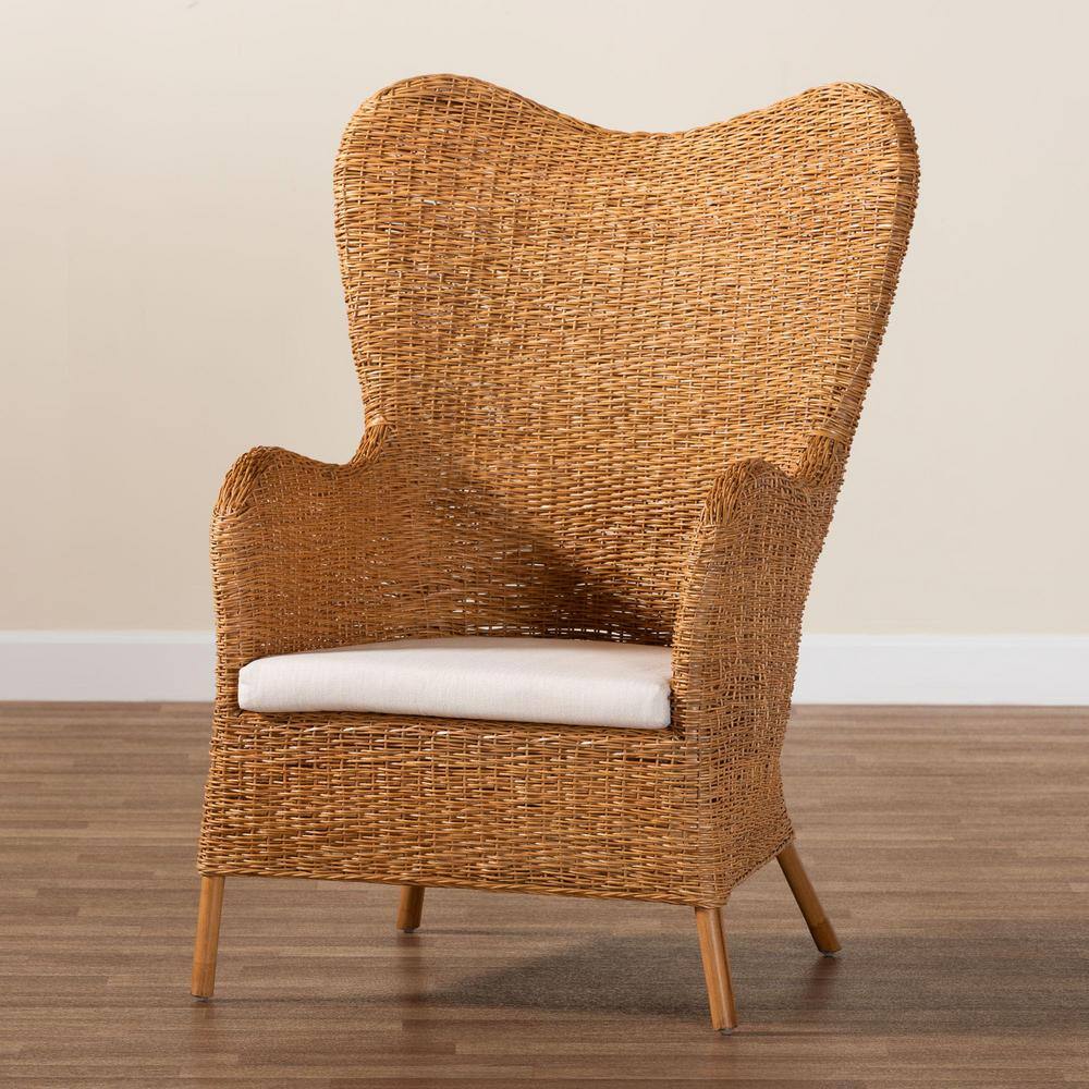 Handcrafted White Cushion Rattan Bohemian Accent Chair