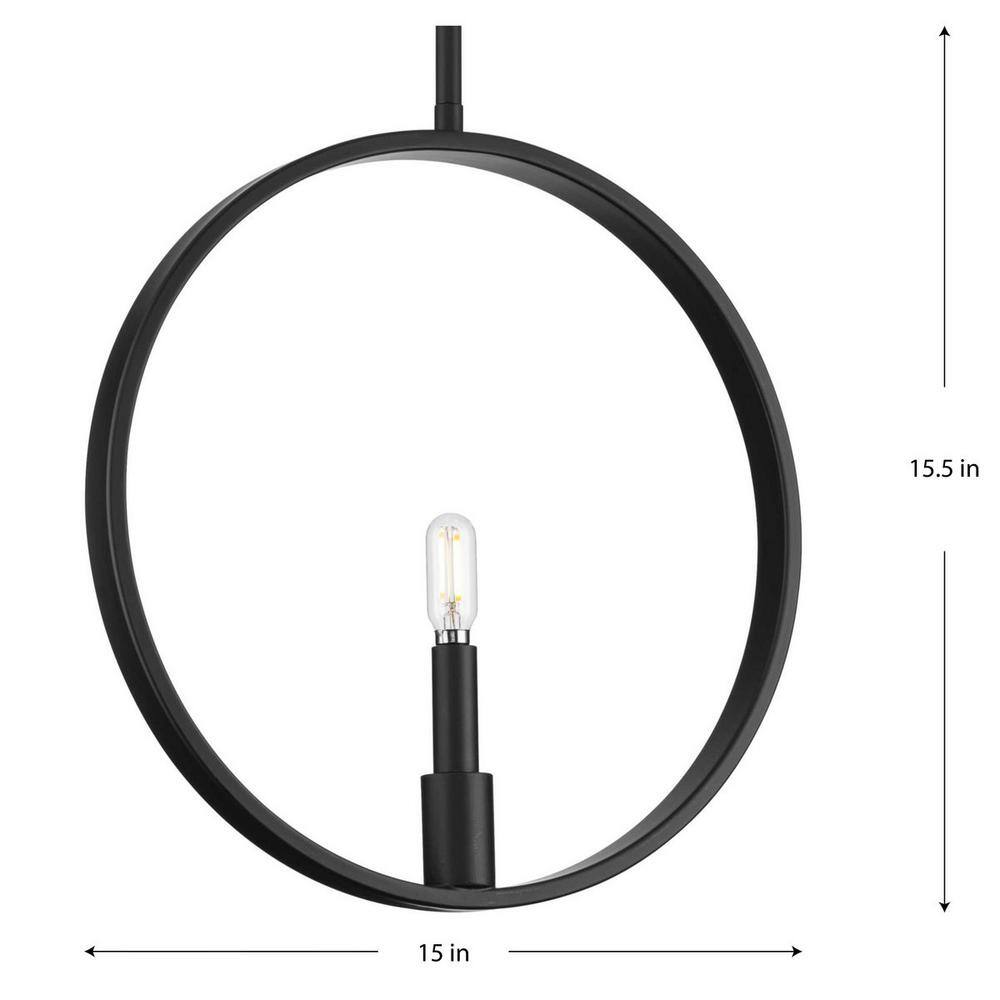 Breckenridge Matte Black Circular Frame Pendant Light with Candle Accent