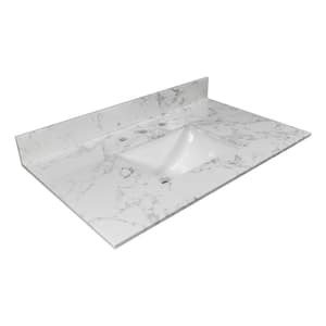 31 in. W x 22 in. D Marble Bathroom Vanity Top in Carrara White and 3-Faucet Hole with Backsplash Single Sink