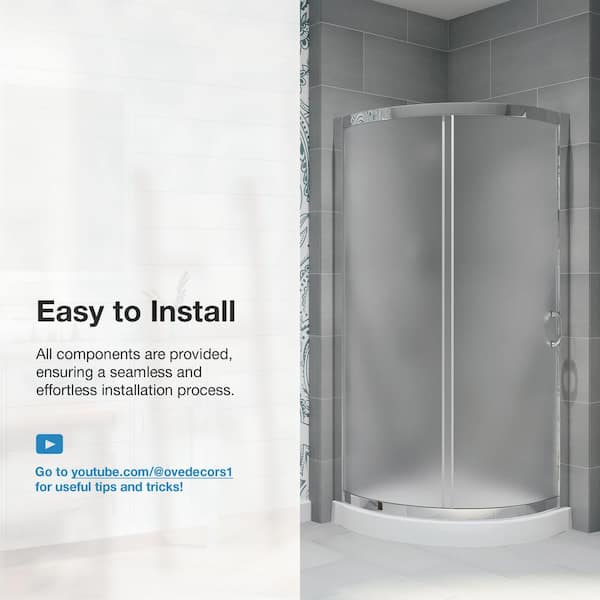 Breeze 32 in. L x 32 in. W x 76.97 in. H Corner Shower Kit with Clear  Framed Sliding Door in Satin Nickel and Shower Pan