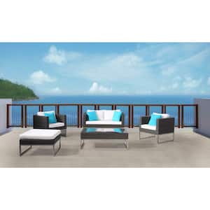Capriasca Dark Grey 5-Piece Aluminum All-Weather Wicker Outdoor Sectional Set with Off-White Cushions