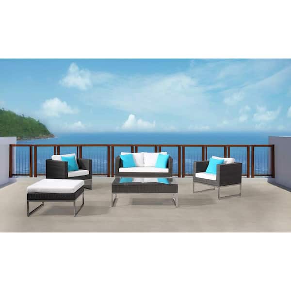 Velago Capriasca Dark Grey 5-Piece Aluminum All-Weather Wicker Outdoor Sectional Set with Off-White Cushions