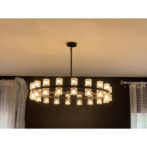 YUYI 36-Light Black Round Chandelier, 36 in. Modern K9
