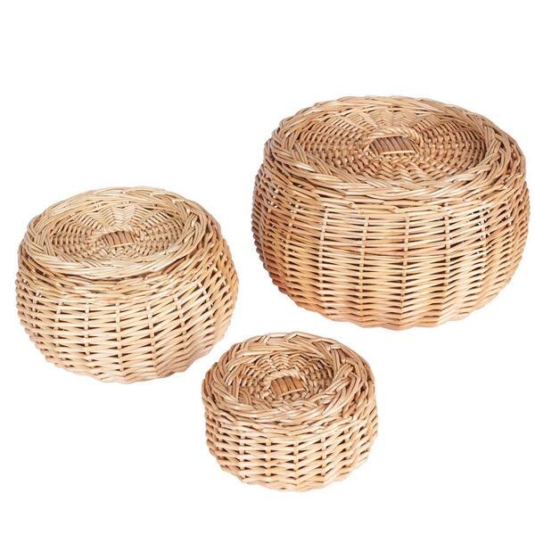 Household Essentials Vanity Round Willow Storage Basket, Set of 3