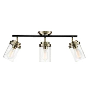 Adelaide 1.83 ft. 3-Light Antique Brass Fixed Track Lighting Kit with Matte Black Accent and Clear Glass Shades