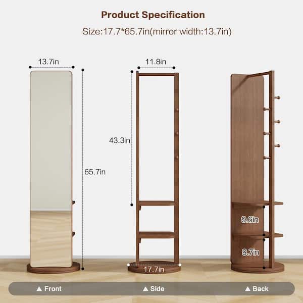 Walnut Brown 17.72 in. W x 65.75 in. H Wood Full-body Mirror