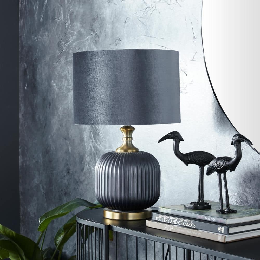 Litton Lane 20 in. Blue Fabric Ribbed Task and Reading Table Lamp with ...
