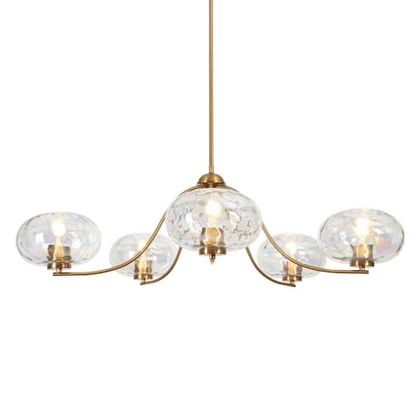 LNC Chrysa 41.5 in. 5-Light Plated Brass Modern Sputnik Dining Room Chandelier with Iridescent Glass Globes and Curvy Arms