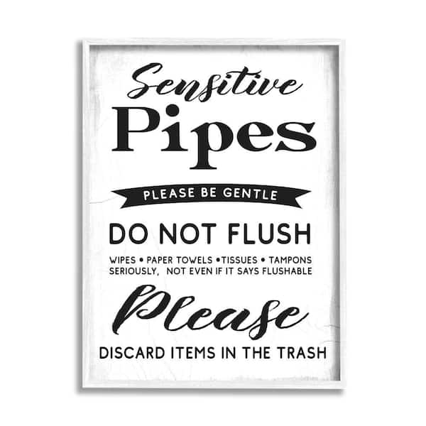 Stupell Industries "Sensitive Toilet Sign Flushing Restrictions" by Daphne Polselli Framed Abstract Texturized Art Print 11 in. x 14 in.