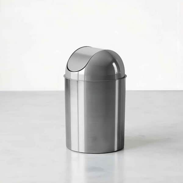 2.5 gal Mezzo Plastic Swing Top Lid Bathroom Trash Can, Silver
