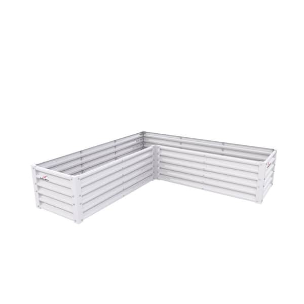 White L-Shaped Galvanized Steel Raised Garden Beds Planter Box for Planting Vegetables Flowers Herb