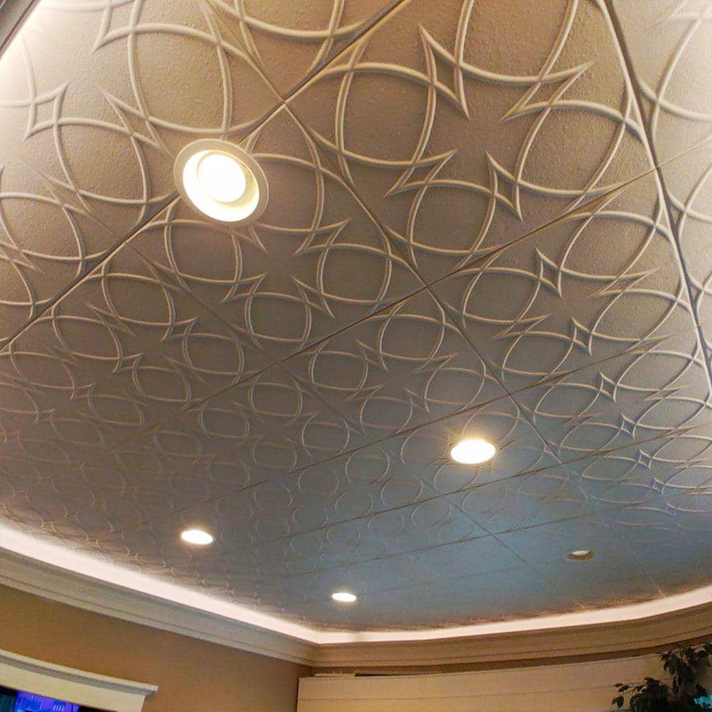Plain White Polystyrene Glue-Up Ceiling Tile with Circles and Stars Design