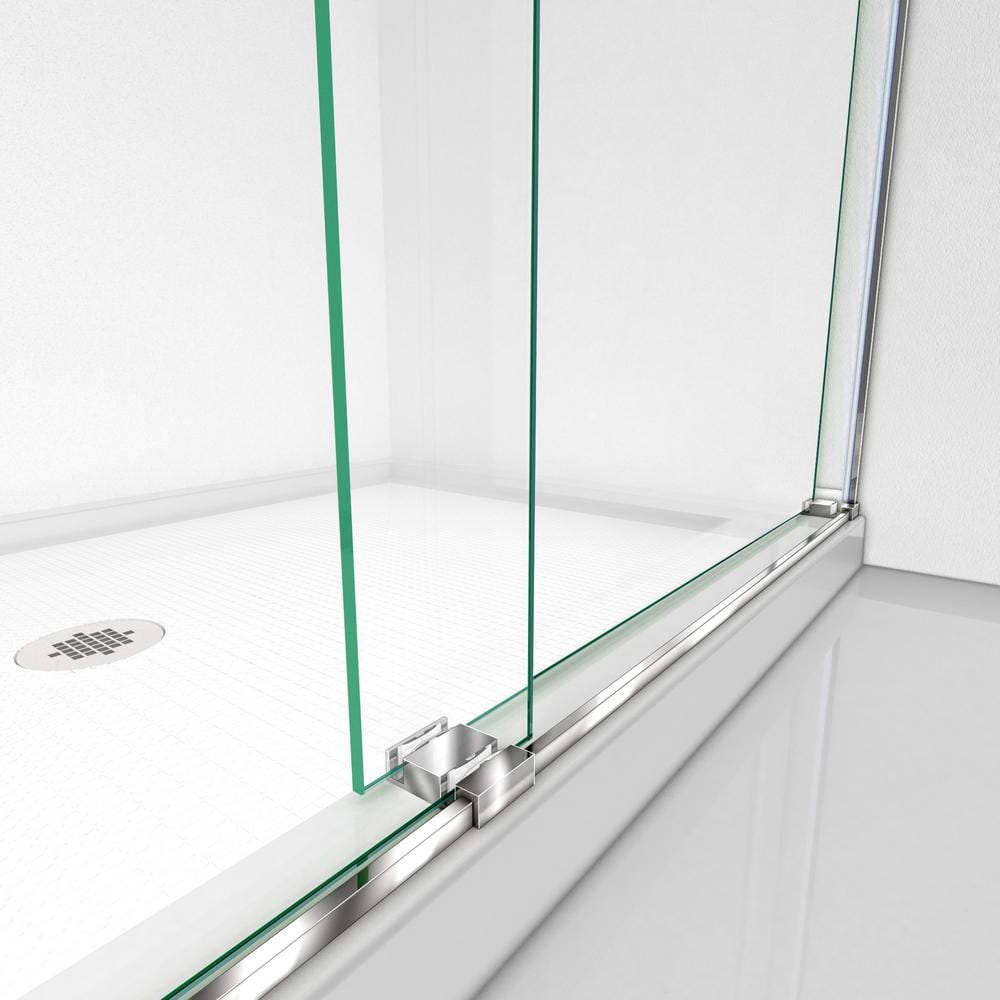 Essence Frameless Clear Glass Sliding Shower Door with Brushed Nickel Hardware