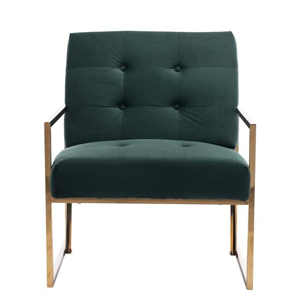 sumyeg Modern Style Turfted Velvet Green Home Office Armchair Golden Metal Living Room Chair