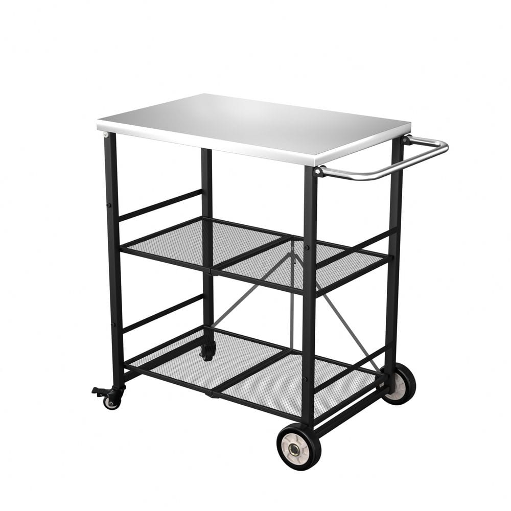 VEIKOUS 3-Shelf Stainless Steel Foldable Outdoor Grill Cart Indoor Prep