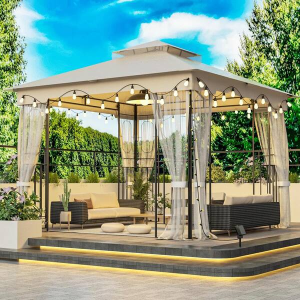 Natto　1001 10 ft. x 10 ft. Beige Soft top Metal Gazebo with Mosquito