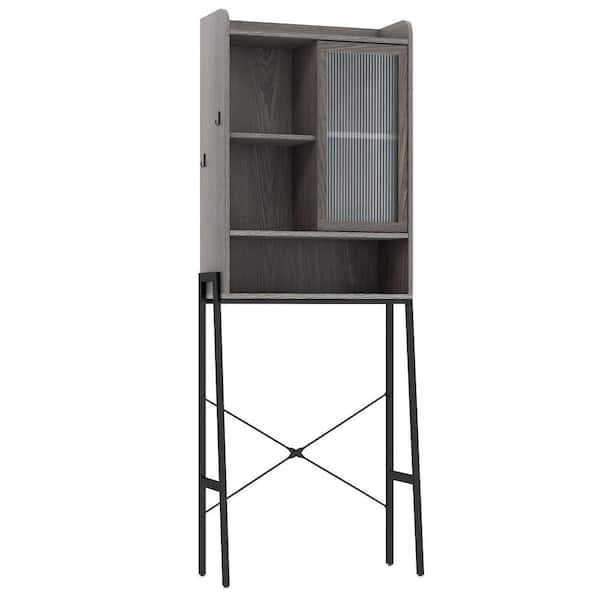 ANGELES HOME 25 in. W x 67 in. H x 11.5 in. D Gray Over The Toilet Storage with Sliding Acrylic Door and Adjustable Shelves