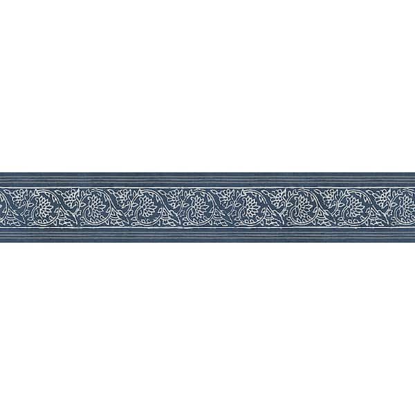 Carved Floral Blue Trim Wall Border