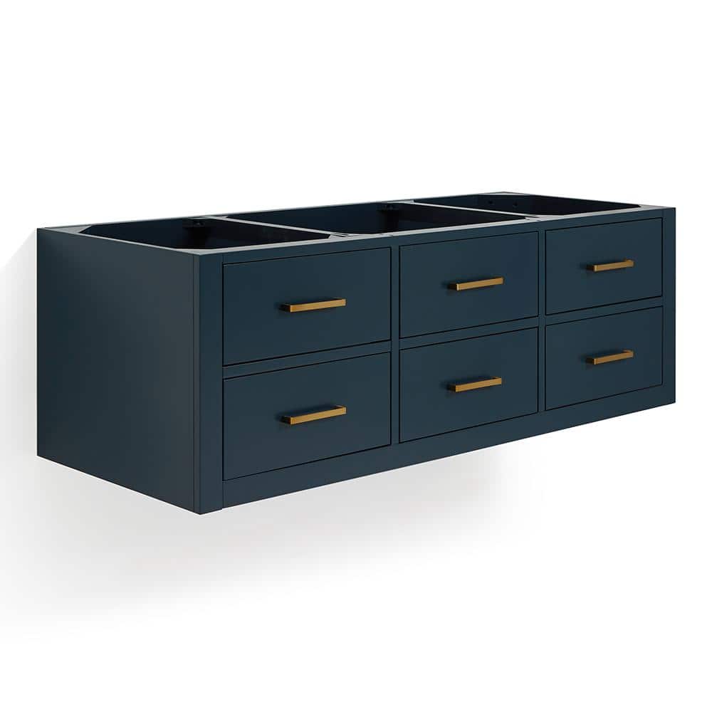 Midnight Blue 54'' Single Wall-Mount Vanity with Gold Handles
