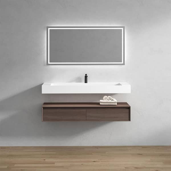 BV Better Vanity Alysa 59 in. W. x 20 in. D x 23 in. H Single Sink Floating Bath Vanity in Red Oak with White Acrylic Top