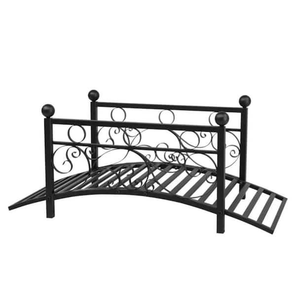 102 x 51 x 43cm Garden With Round Iron Ball Flat Top Handrail Garden Iron Bridge Black