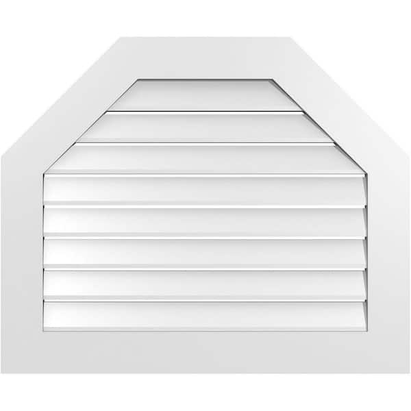 Ekena Millwork 34 in. x 28 in. Octagonal Top Surface Mount PVC Gable Vent: Functional with Standard Frame