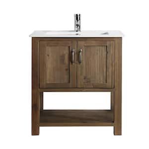Austin 30 in. W x 18.5 in. D x 34.75 in. H Bath Vanity in Walnut with White Porcelain Vanity Top with White Basin