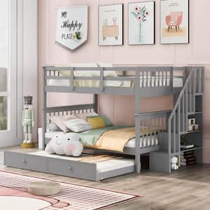Gray Full-over-Full Stairway Bunk Bed with Twin Trundle
