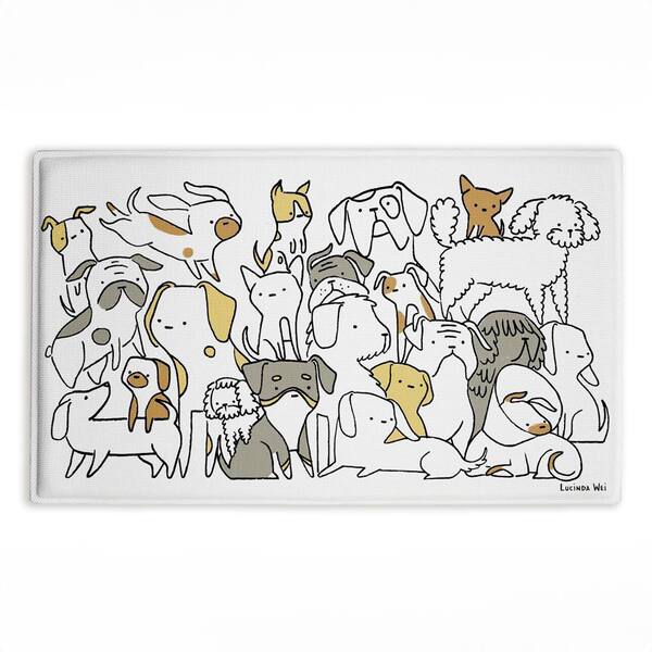 Eclectic Dog Breeds 18 in. x 30 in. Beige Abstract Polyester Blend Rectangle Bath Mat