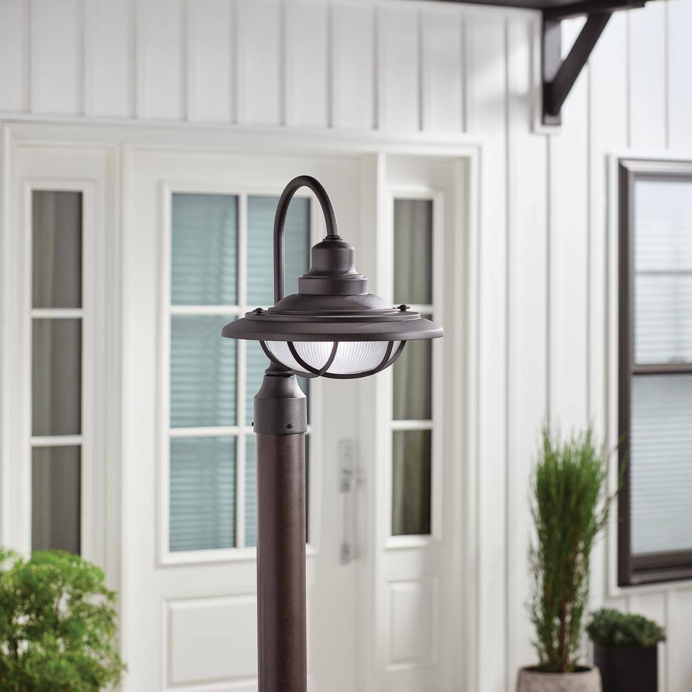 Harvest Ridge Black Aluminum Outdoor Post Light with White Shade