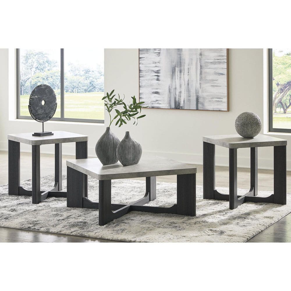 Gray Square Faux Cement and Wood Coffee Table Set