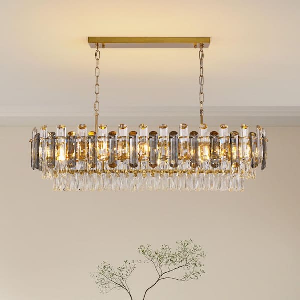 40 in. Modern Dimmable 15-Light Oval Gold Crystal Chandelier for Dining Room, Living Room, Bedroom, Hallway