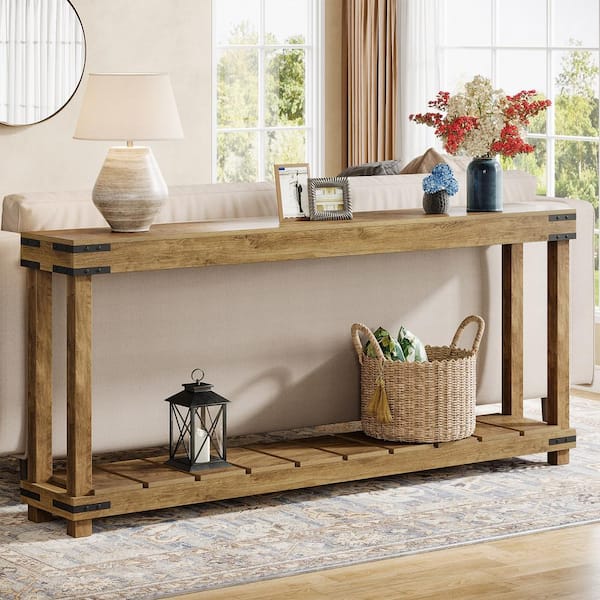 BYBLIGHT Turrella 70.87 in. Rustic Entrance Table Brown Rectangle Wood Console Table with Shelf for Hallway, Living Room