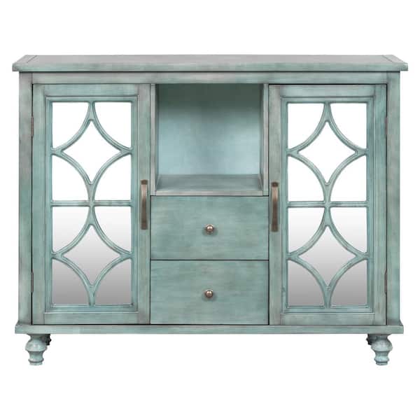 Tileon 15 in. W x 48 in. D x 38 in. H in Antique Blue MDF Ready to Assemble Floor Sideboard Kitchen Cabinet with 2-Drawer