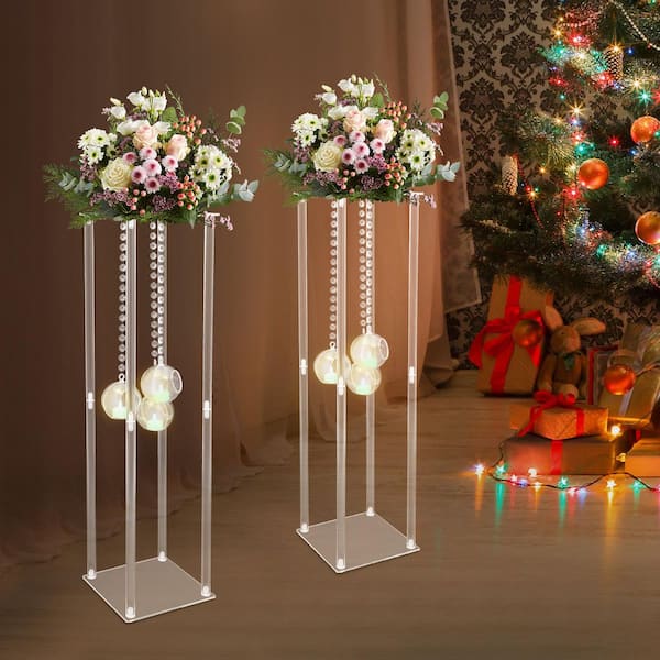 31.5 in. x 7.8 in. Rectangular Acrylic Decorative Stand Wedding Centerpieces with Hanging Candle Holders (Set of 2)