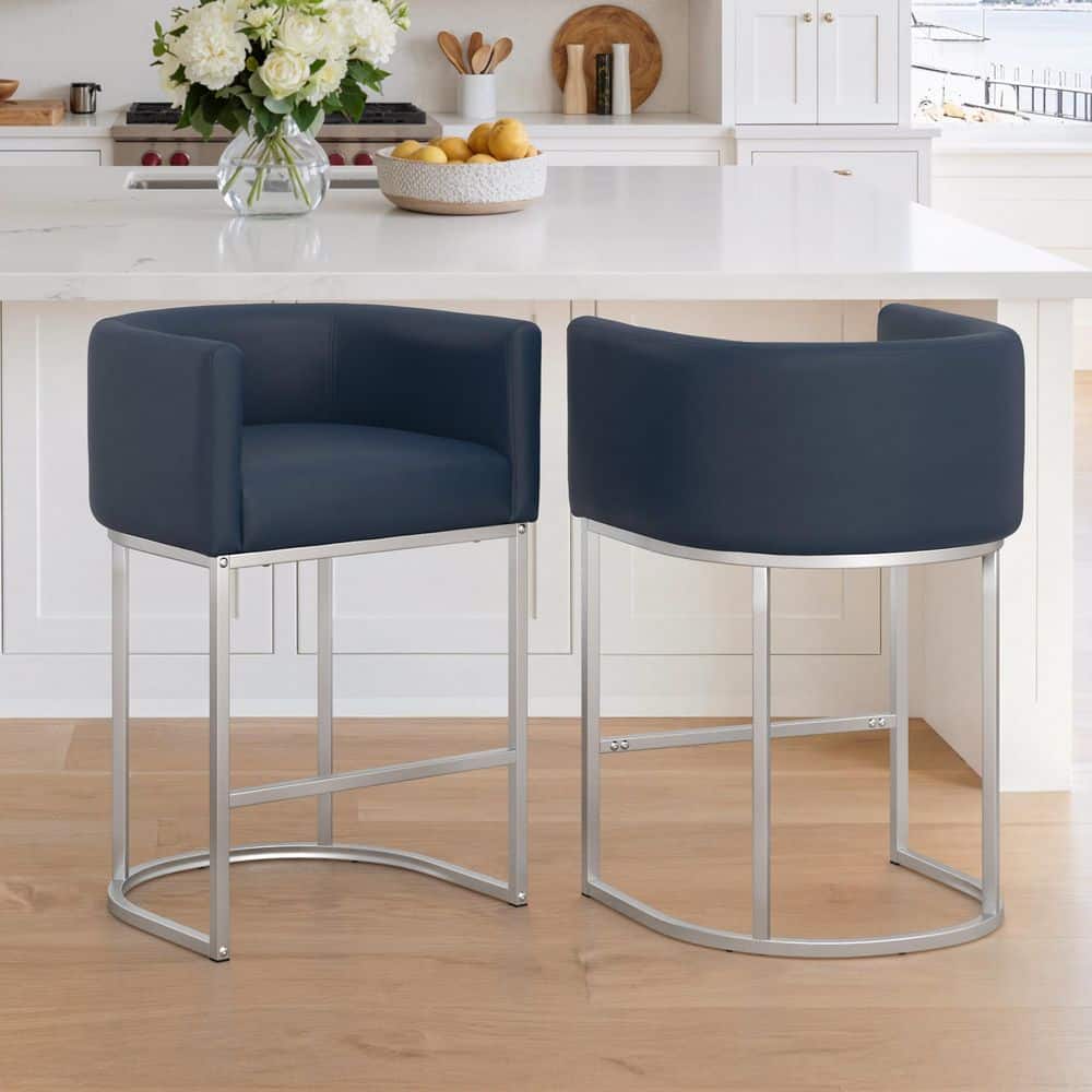 OrangeOne 32.5 in. H Navy Blue and Silver Barstool Low Back Metal