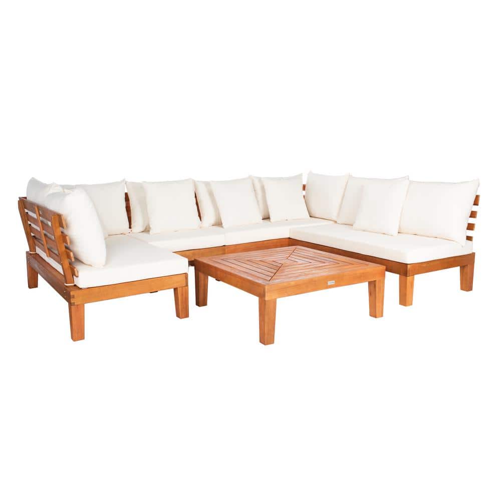 Granton Contemporary Beige Eucalyptus Wood 5-Piece Outdoor Living Set