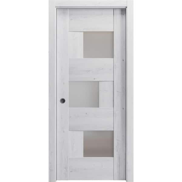 VDOMDOORS 32 in. x 80 in. 1 Panel Nordic White Finished MDF Sliding Door with Hardware
