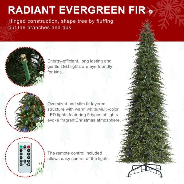 Glitzhome 15 ft. Pre-Lit Green Slim Fir Artificial Christmas Tree