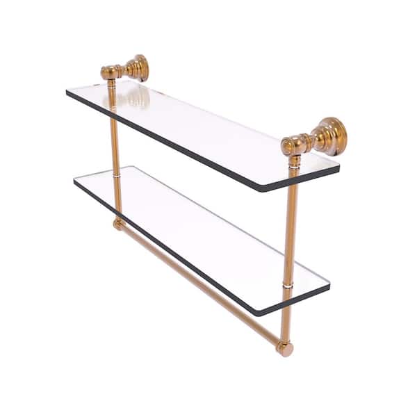 Allied Brass Carolina Collection 22 in. W x 9.5 in. H x 5.54 in. D Brass Rectangular Double Glass Shelf w/Towel Bar in Brushed Bronze
