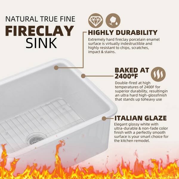 Zeafive Ale 24 in. White Kitchen Sink Fireclay Drop-in