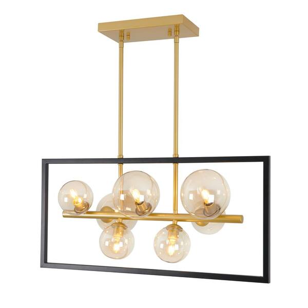 Artika Griffintown 7-Watt 7 Light Black and Gold Modern Pendant Light Fixture for Dining Room or Kitchen