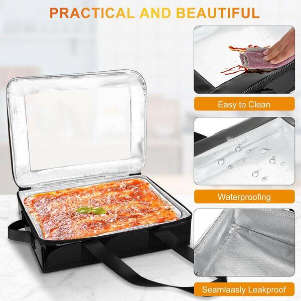 Lynzavix 2-Piece Black PU Leather Insulated Foil Pan Carrier Set