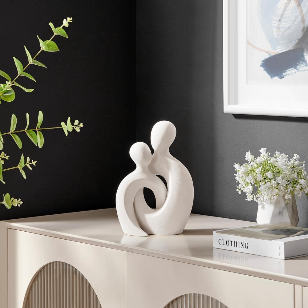 Hans Cream Abstract Intersecting Circle Couple Matte Ceramic Sculpture