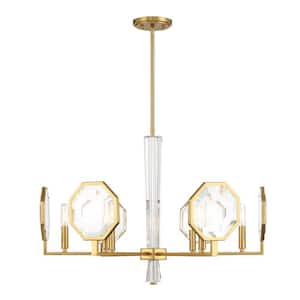 Leighton 6-Light Warm Brass Chandelier with Clear Crystal Shades