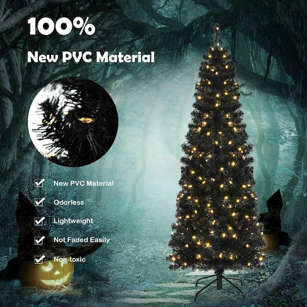 Angeles Home 6 ft. Black Pre-Lit LED Artificial Christmas Tree with PVC Branch Tips and Warm White Lights