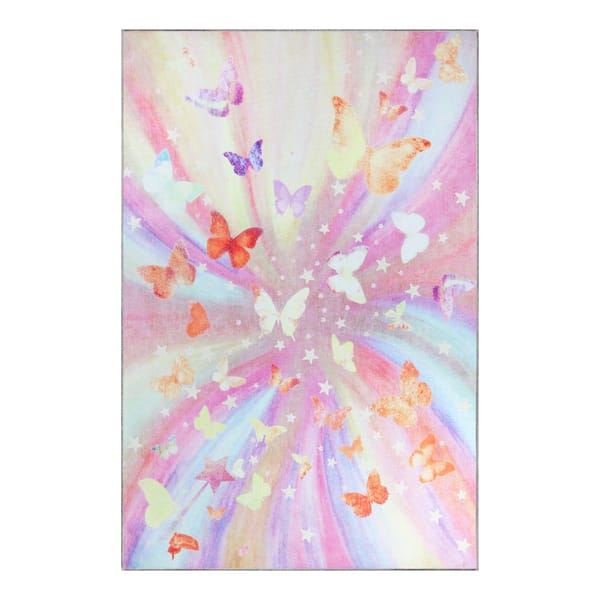 SUPERIOR Chasing Butterflies Apricot 5 ft. x 7 ft. 6 in. Colorful Kids PowerLoomed NonSlip Indoor Area Rug