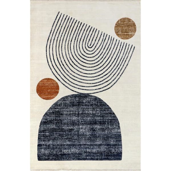 Bevin Abstract Sky Fringe Beige 7 ft. x 10 ft. Area Rug