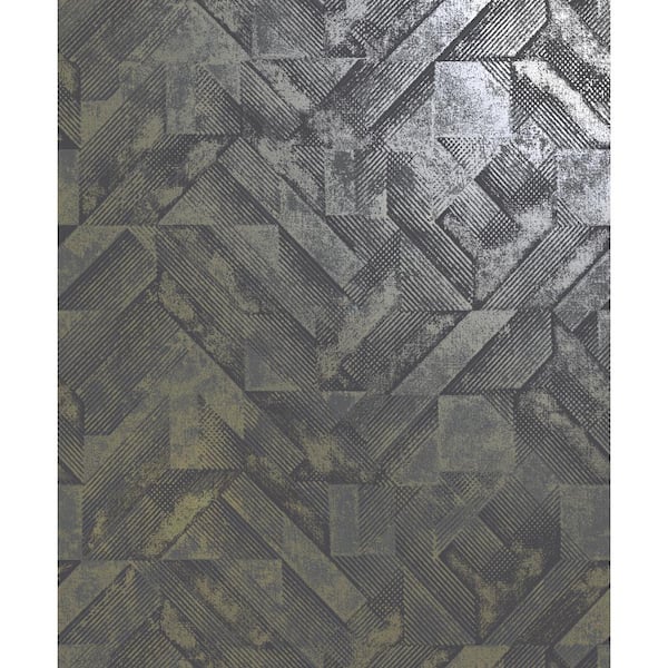 Walls Republic WeatheRed Metal Zigzag Wallpaper Navy & Gold Paper Strippable Roll (Covers 57 sq. ft.)